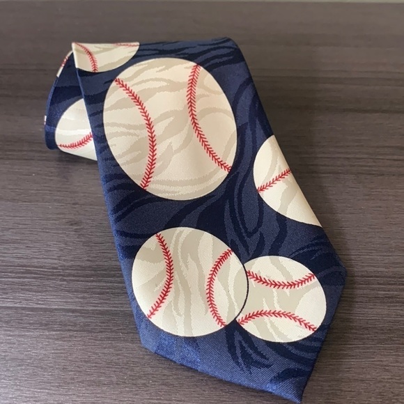 Navy Silk Baseball Tie - Picture 2 of 5